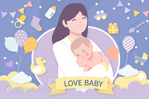 母婴妈妈和婴儿矢量插画